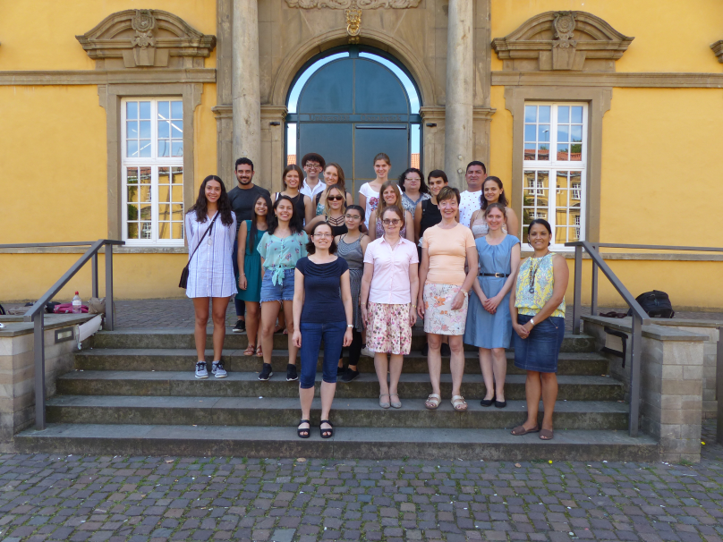 Gruppenfoto vor dem Schloss mit Prof. Dr. Blasberg-Kuhnke und Prof. Dr. Eckholt